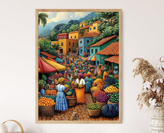Affiche Marché Éthiopien – Poster Peinture Colorée de Fruits Africains