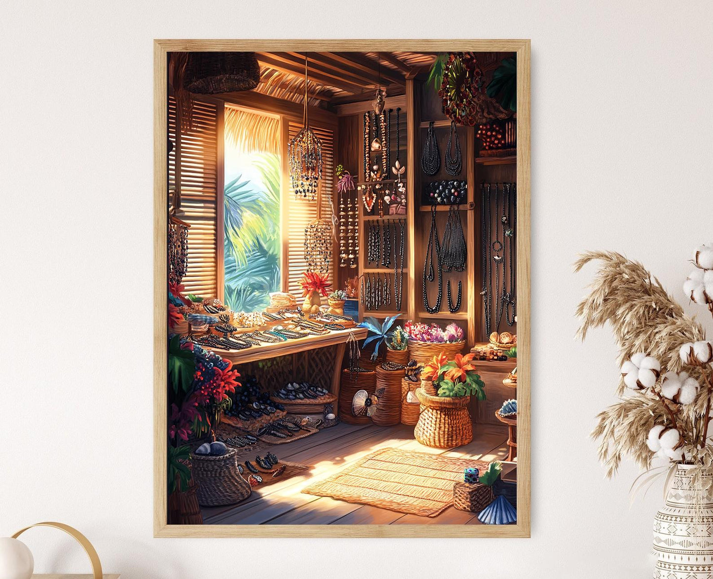 Affiche de Bijoux en Perles de Tahiti – Illustration de Décor Insulaire