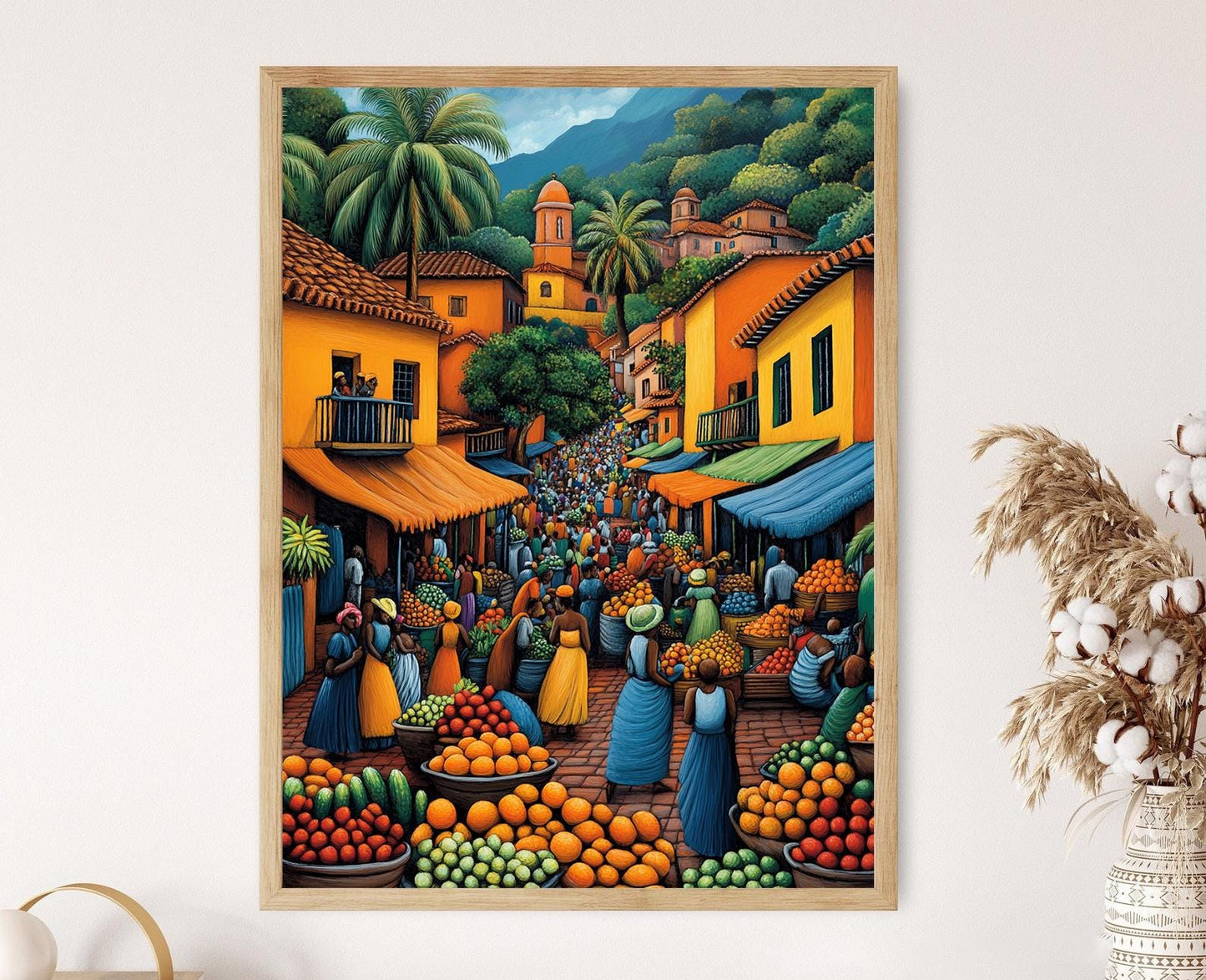 Affiche Marché Gambiens – Poster Peinture Colorée de Fruits Africains