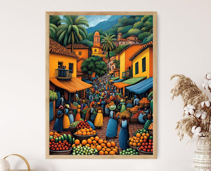Affiche Marché Gambiens – Poster Peinture Colorée de Fruits Africains