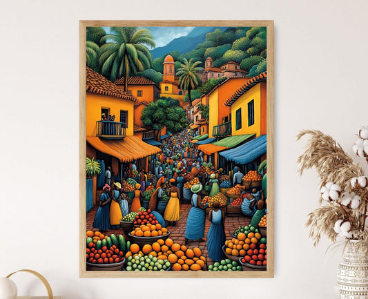 Affiche Marché Gambiens – Poster Peinture Colorée de Fruits Africains