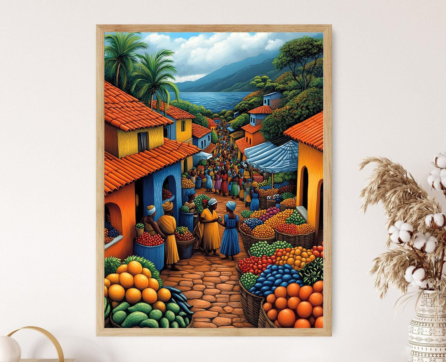 Affiche Marché du Liberia – Poster Illustration Colorée de Fruits Africains