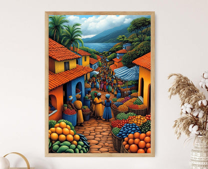 Affiche Marché du Liberia – Poster Illustration Colorée de Fruits Africains