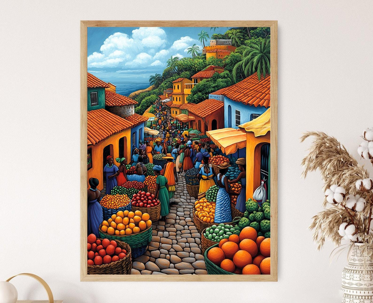 Affiche Marché du Sénégal – Poster Art Mural Coloré de Fruits Africains