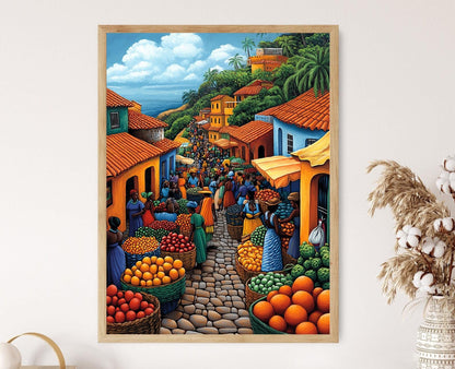 Affiche Marché du Sénégal – Poster Art Mural Coloré de Fruits Africains