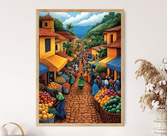 Affiche Marché Somalien – Poster Illustration Colorée de Fruits Africains