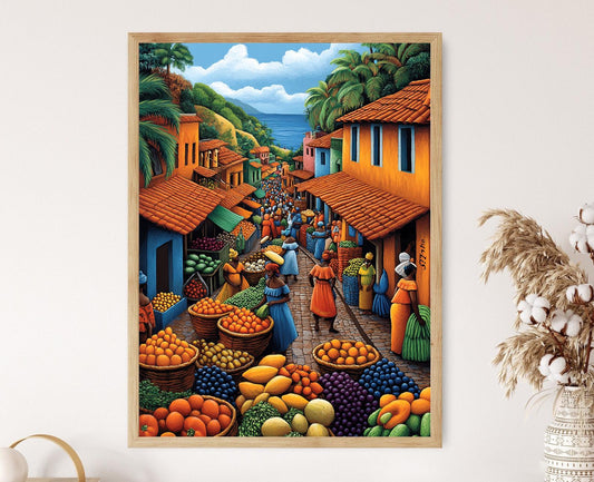 Affiche Marché Soudanais – Poster Art Mural Coloré de Fruits Africains