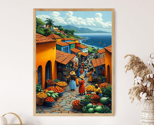 Affiche Marché Uganada – Illustration Colorée du Marché de Fruits Africains