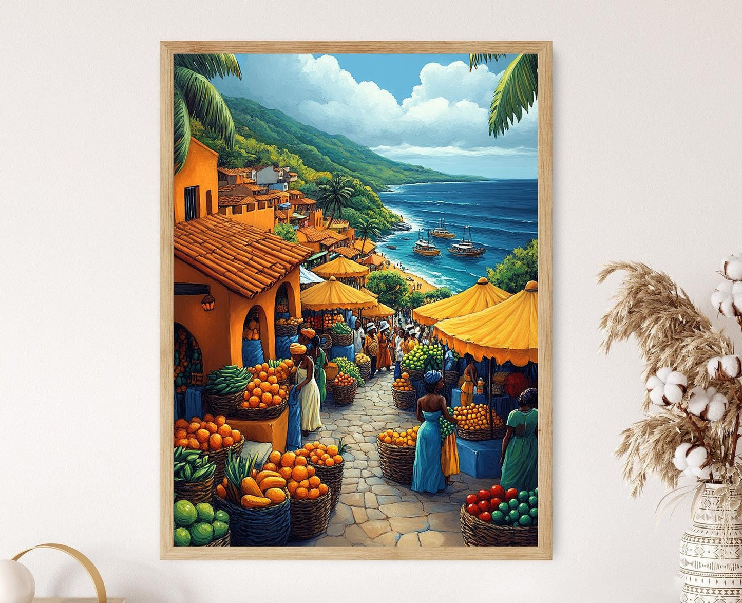 Affiche Marché Zambien – Poster Illustration Colorée de Fruits Africains