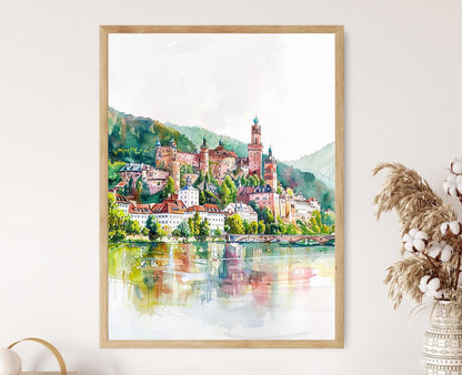 Affiche Château de Heidelberg – Poster Vue Scénique du Rhin