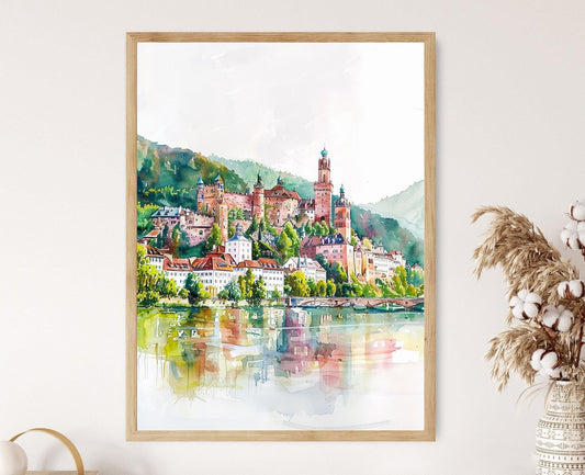 Affiche Château de Heidelberg – Poster Vue Scénique du Rhin