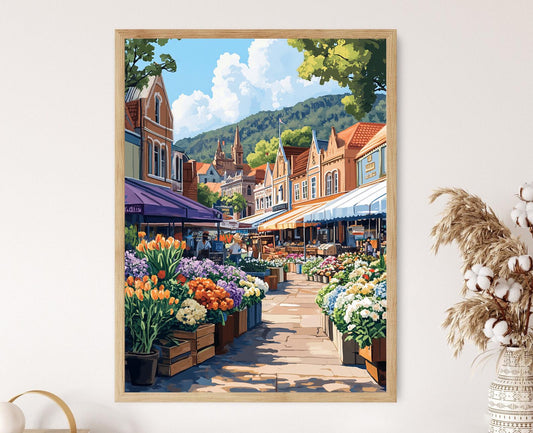 Affiche Salamanca Market – Poster Art de Hobart, Décor Tasmanien