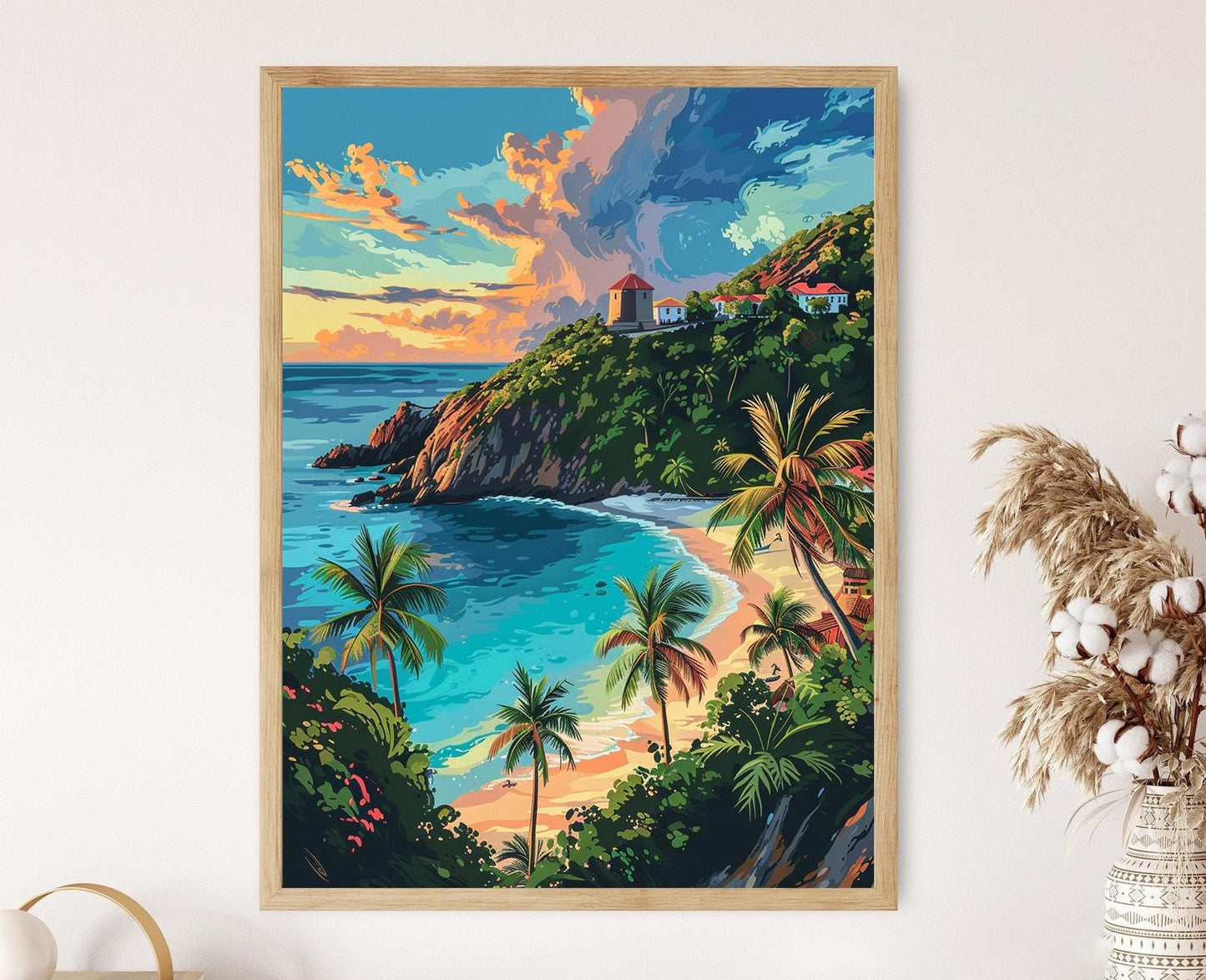 Affiche Coucher de Soleil à Trunk Bay – Poster Paysage avec Sucrerie Historique