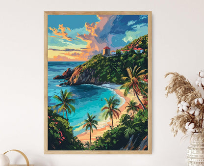 Affiche Coucher de Soleil à Trunk Bay – Poster Paysage avec Sucrerie Historique