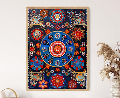 Affiche Art Ajrak Sindhi – Poster Textile Ethnique Pakistanais