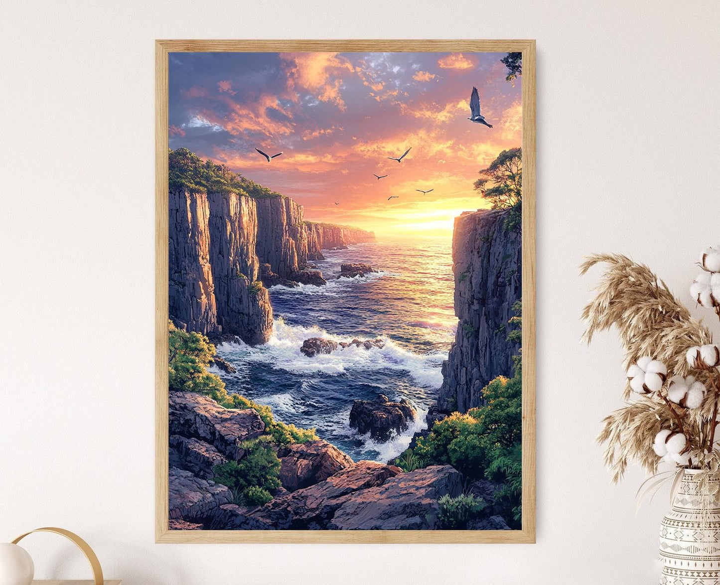 Affiche des Falaises Culinaires du Diable de Tasmanie – Poster Paysage Côtier