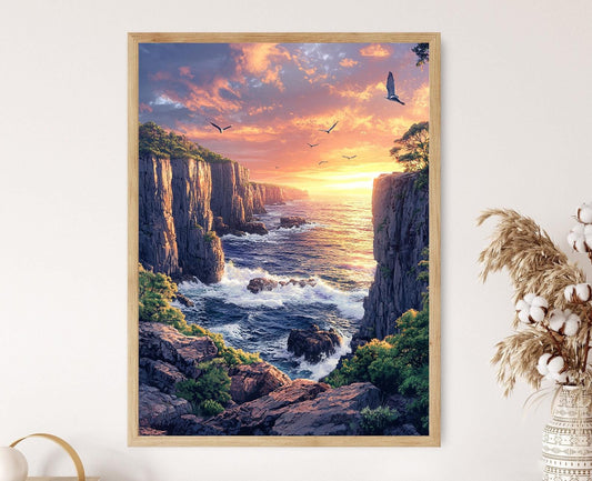 Affiche des Falaises Culinaires du Diable de Tasmanie – Poster Paysage Côtier