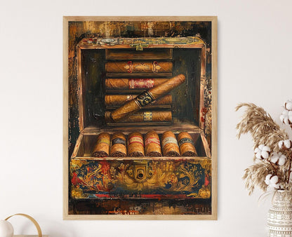 Affiche Art de Boîte à Cigares Cubains – Décor Rustique pour Salon