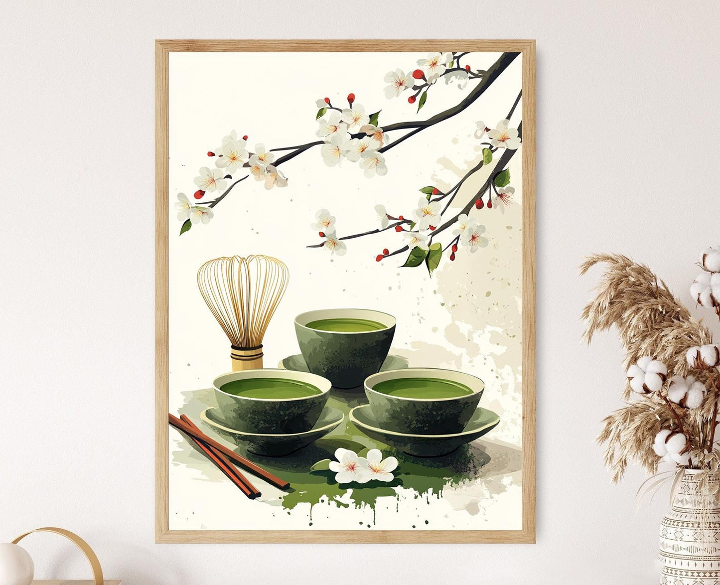 Affiche Thé Matcha Japonais : Art de Cuisine Cerisier en Fleurs
