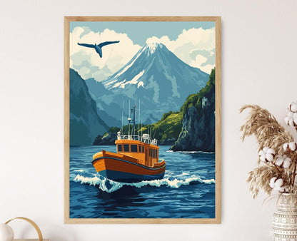 Affiche Baleines des Açores – Poster Vue côtière de l'île de Pico