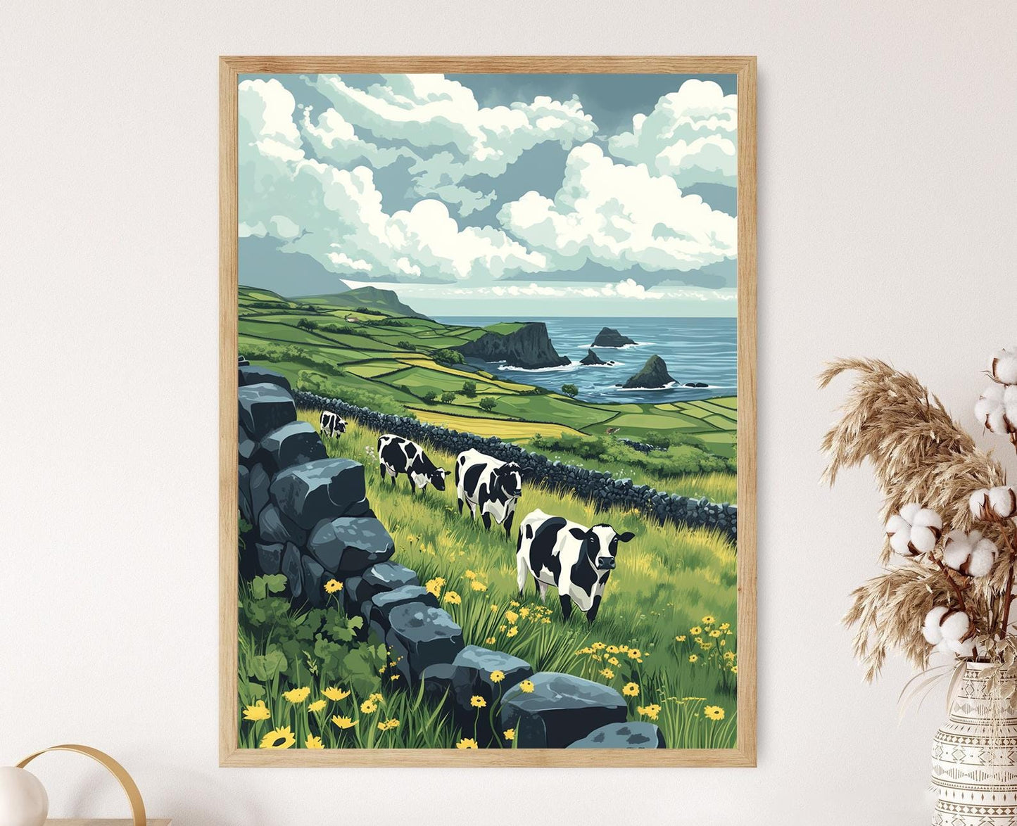 Affiche Azores – Poster Vaches et Murailles de Pierre à Terceira