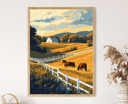 Affiche de Paysage Équestre – Impression de Cou sunset à Kentucky