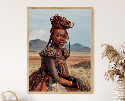 Affiche Himba – Poster Femme Himba, Peinture Corporelle, Paysage Namibien