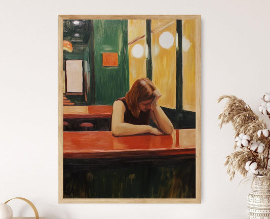 Affiche Café Mélancolique – Poster Art Inspiré d'Edward Hopper