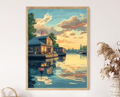 Affiche Maisons Flottantes du Mississippi – Art Imprimé Maison Américaine