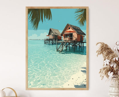 Affiche Maldives – Illustration Tropique de Maison sur Pilotis