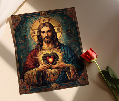 Affiche Cœur Sacré de Jésus – Poster Art byzantin chrétien élégant