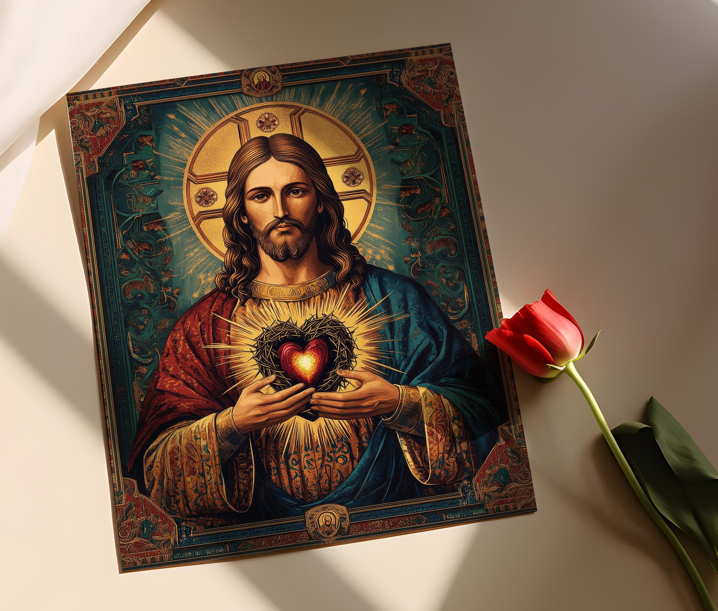 Affiche Cœur Sacré de Jésus – Poster Art byzantin chrétien