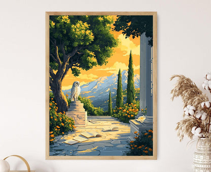 Affiche Jardin d'Athena – Poster de l'Olympe, Olivier et Hibou