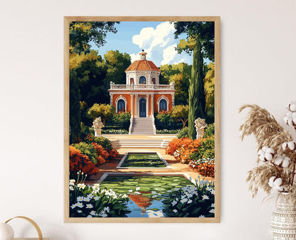 Affiche Jardin Français – Poster Pavillon Trianon avec Lys en Fleurs