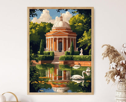 Affiche Jardin de Londres – Poster Pavillon avec Statues et Étang à Cygnes