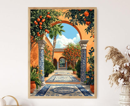 Affiche Pavillon Andalou – Poster Jardin Maure avec Carreaux et Grenadiers