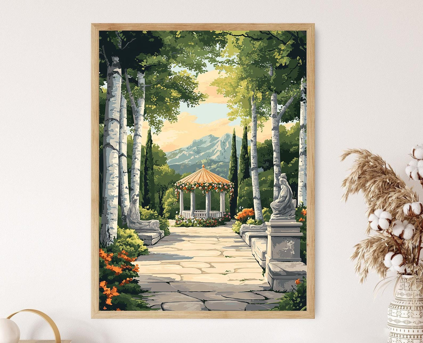 Affiche Scandi – Poster Pavillon Suédois avec Bouleaux et Fleurs d'Été