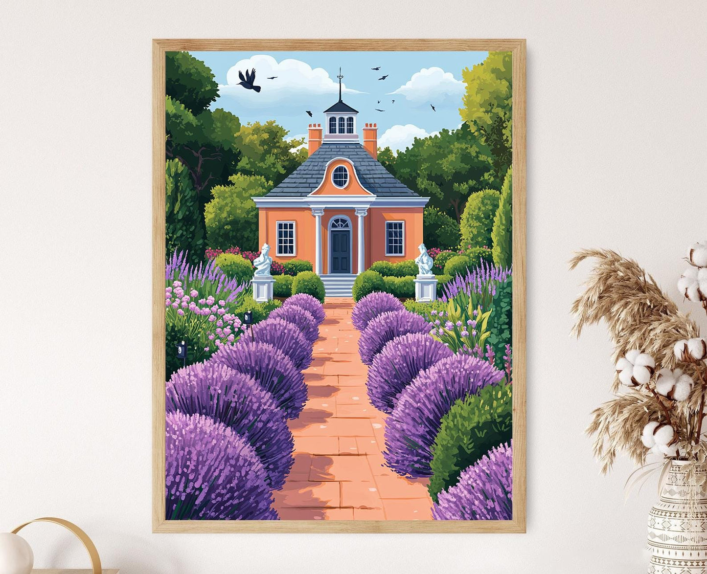 Affiche Pavillon Néerlandais – Poster Champs de Lavande et Statues de Jardin