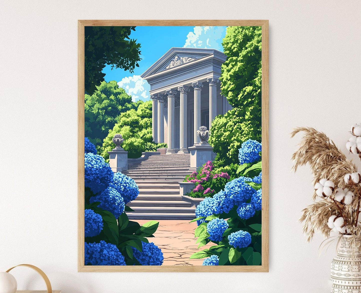 Affiche Pavillon néoclassique belge – Poster Art urbain avec hortensias