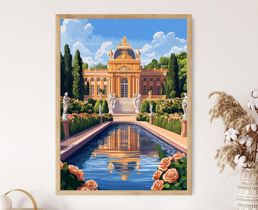 Affiche Jardin Français – Poster Pavillon avec Statues et Roseraies