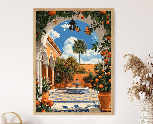 Affiche Jardin Maure – Poster Cour d'Andalousie avec Fontaine