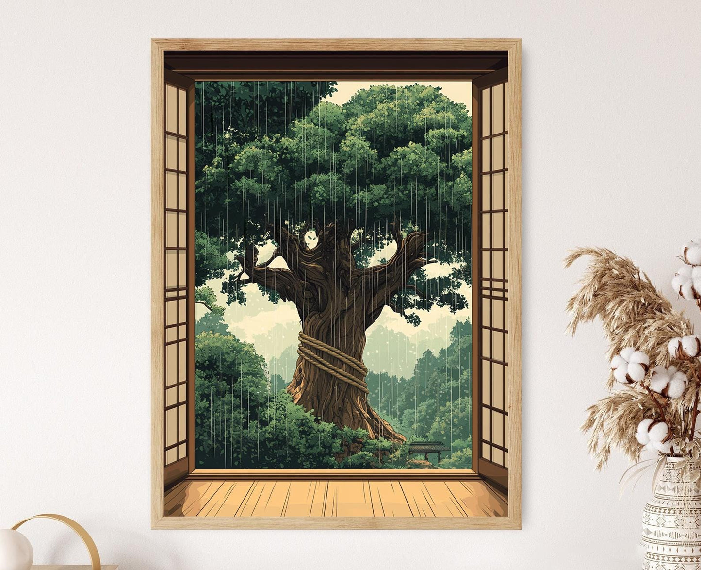 Affiche Fenêtre de Temple Japonais – Imprimé Art Spirituel Nature Shinto