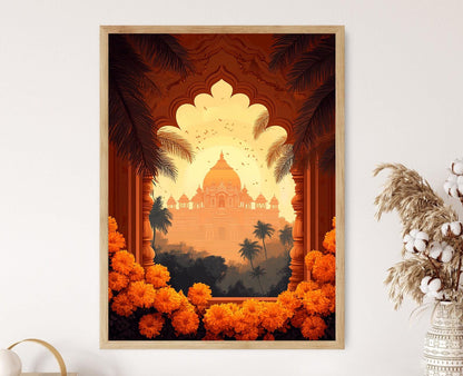 Affiche Art Indien – Fenêtre Jharokha avec Couronne de Marigold
