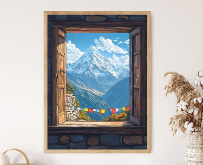 Affiche Montagnes de l'Himalaya – Poster Vue Sacrée avec Prières