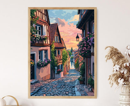 Affiche Colmar France – Imprimé d'une Maison en Bois Fleurie au Canal