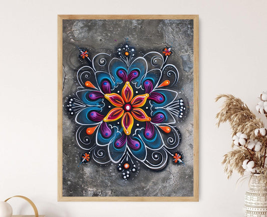 Affiche Kolam Rangoli – Poster Art Mandala Indien Élégant
