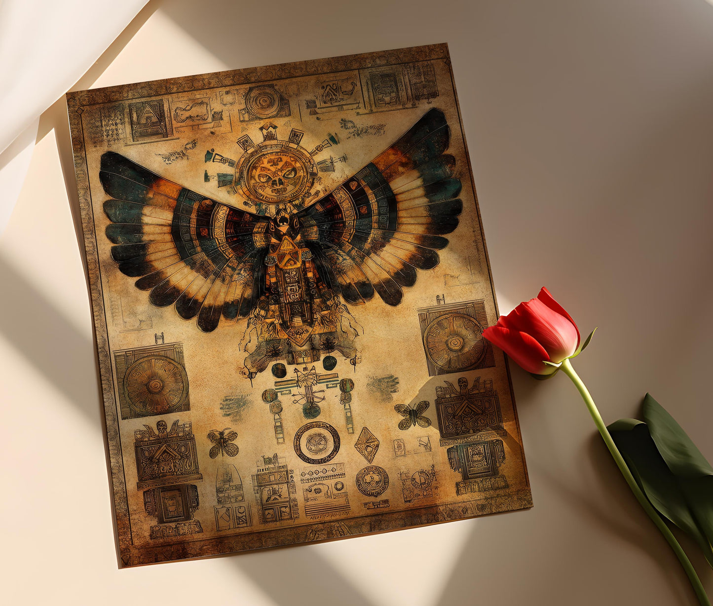 Affiche Déesse Aztèque Itzpapalotl – Poster Guerrière Papillon Obsidienne