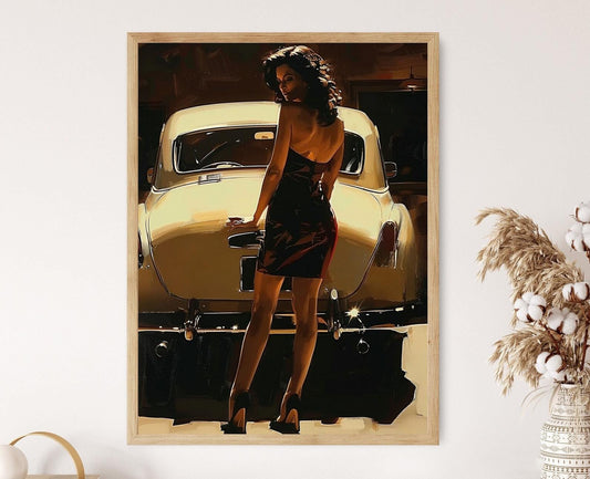 Affiche Glamour Rétro – Poster Art Voiture Vintage, Style Noir