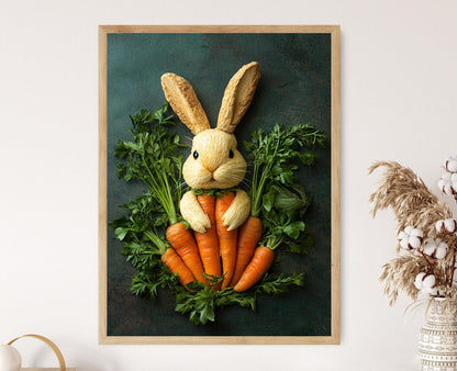 Affiche Lapin Légume – Art Alimentaire Carottes & Panais Original