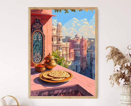 Affiche Jaipur – Scène de petit-déjeuner traditionnel Rajasthani